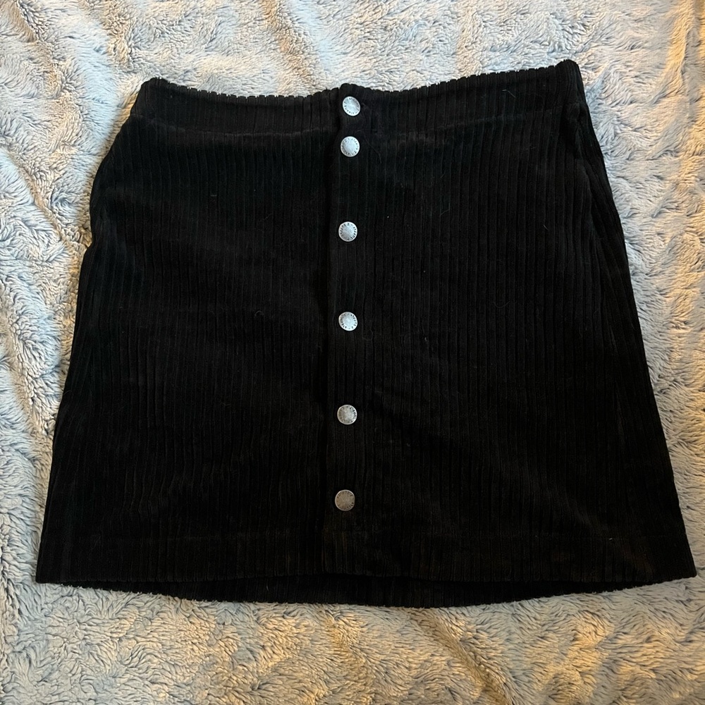 Z Supply Black Button-Down Ribbed Mini Skirt